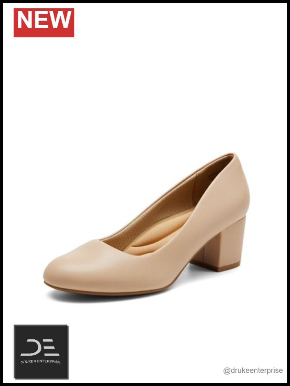 Women's Block Heel Pumps Round Toe Chunky Heel Dress Shoes with 3D Massage